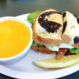 a sandwich and a bowl of soup