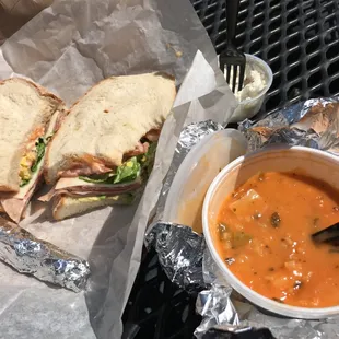 New Yorker, Thai fire chicken soup, potato salad and a pickle: $13.