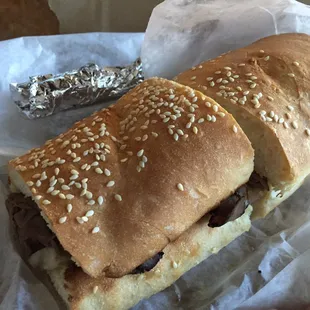 Philly Steak with provolone, onions and peppers.