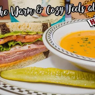 a sandwich and a bowl of soup