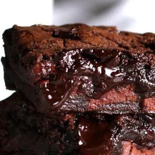 a stack of chocolate brownies