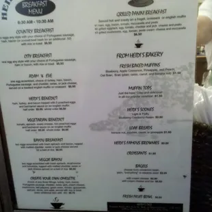 Breakfast menu