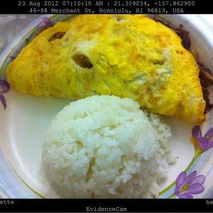 Bacon, mushroom and cheddar cheese omelette.