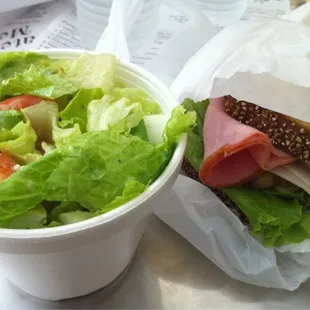 Heidis club sandwich with a side salad