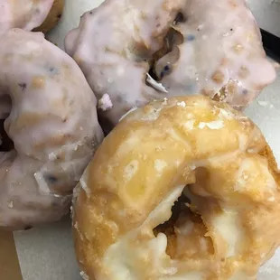 Blueberry Cake Donut and Old Fashioned Glazed