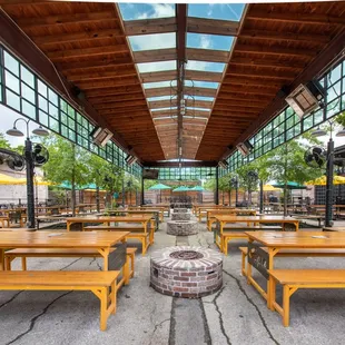 Covered Pavilion Seating with Fans, Heaters and Misters