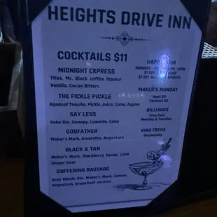 Cocktail menu