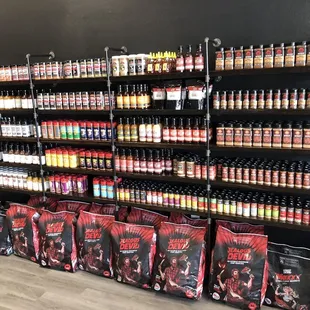 Wide variety of rubs, spices and sauces.