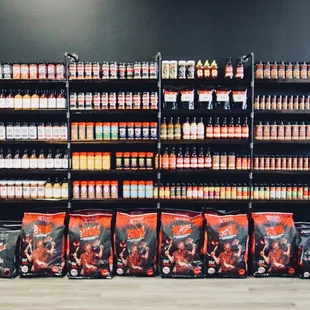 Wall of Rubs, Sauces, &amp; Charcoal