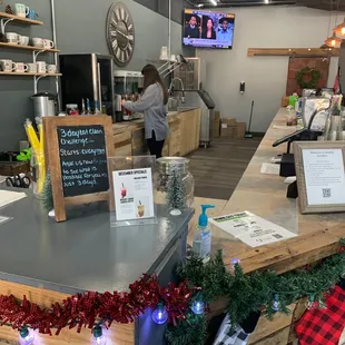 the counter area of a restaurant