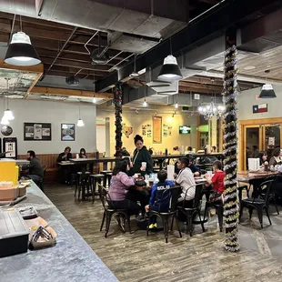 people sitting at tables in a restaurant