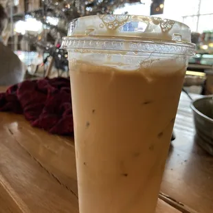 Cold Brew Iced Coffee with a bit of half and half, this is really flavorful