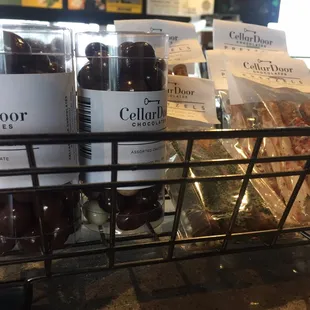 Cellar Door chocolate items along with a variety of other local company sandwiches/wraps, and sustainable living goods for sale too