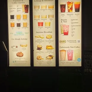 the menus on the side of the building