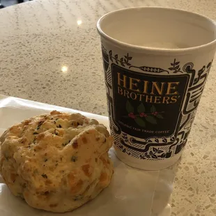 Latte (not filled up, haven't take a drink yet) and delicious cheddar chive scone