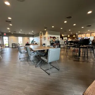 tables and chairs in a coffee shop