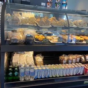 a display of coffee and pastries