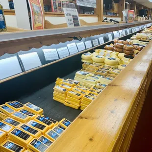 a display of cheeses