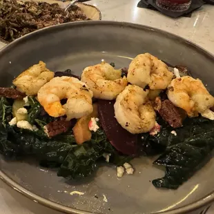 Awesome kale and garlic shrimp salad