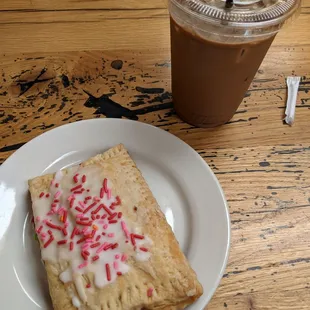 Mixed berry poptart and iced mocha