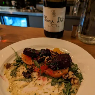 Beet salad and gamay