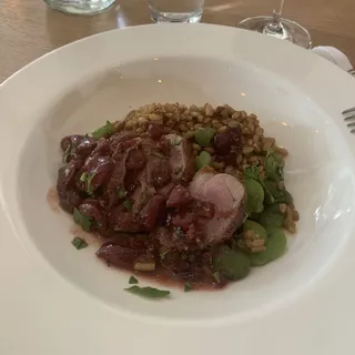 Liberty Duck Breast, Beluga Lentils, Kuri Squash, Brussels Sprouts