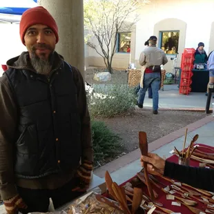 Rustic mesquite spoon maker Mr. Romny Guillen