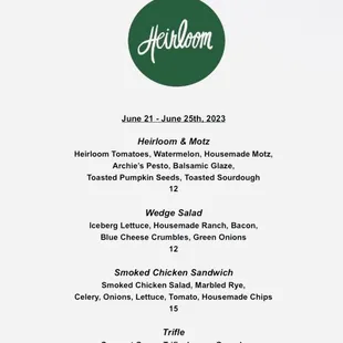 Menu changes weekly