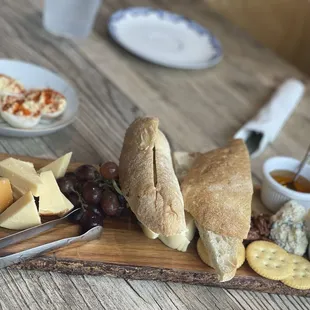 Deviled eggs and Cheese board