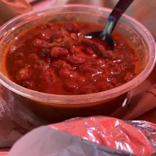 Side of baked beans. These are spicy (with some brisket ends). They were super pleasant beans.