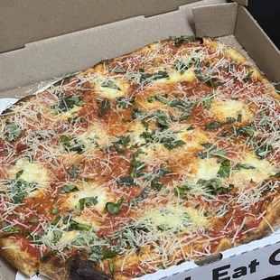 Basil &amp; Mozza Magic. Grande Fresh Whole Milk Mozzarella, Pecorino Romano, Parmigiano-Reggiano, Freshly Grown Basil, and imported EVOO.