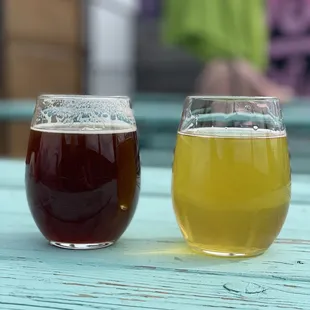 The beer to the left is Old City and the beer to the right is one called Florida Stories