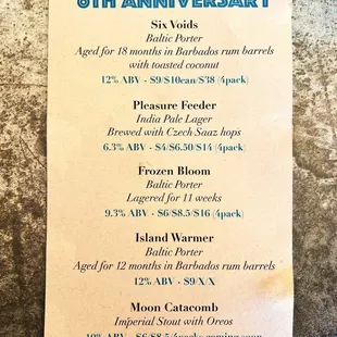 Anniversary menu