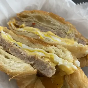 Croissant Egg and Meat Sandwich