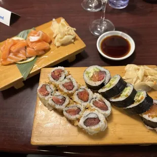 Salmon Sashimi, Spicy Tuna roll