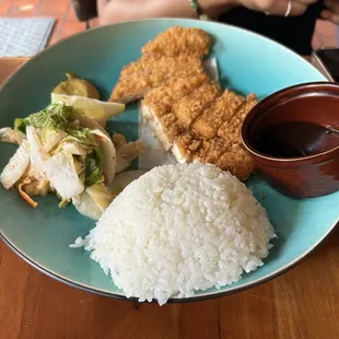 Chicken Katsu with rice and kimchi