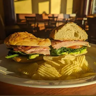 a sandwich and chips
