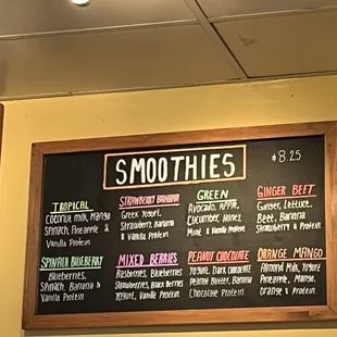 Smoothie menu