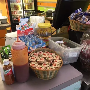 a variety of condiments and condiments