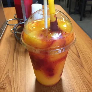 Mango juicio with chili and pieces of mango in it! Amazing!!!