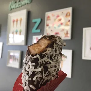 a chocolate covered donut