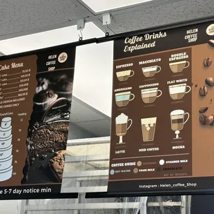 menus for coffee drinks
