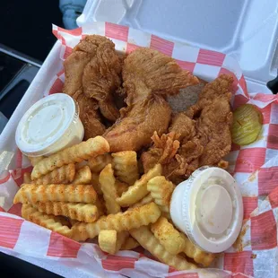 Mild chicken strips with fries and ranch