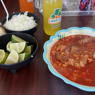 Large bowl of Pozole is really good.  Bread is extremely hot. Love it!