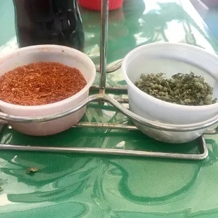 Oregano and flaming hot chili powder