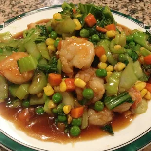 Shrimp egg foo young with extra vegetables. Yum!
