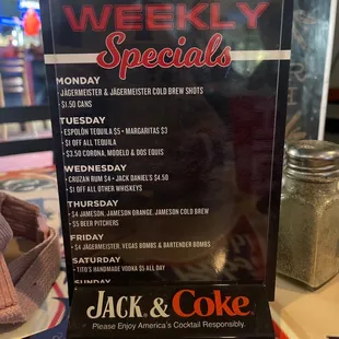 a menu for the weekly special
