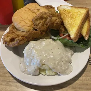 Tenderloin, mashed potatoes w/gravy, and Texas toast.