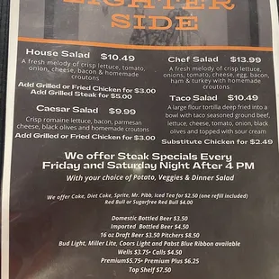 a menu for a restaurant