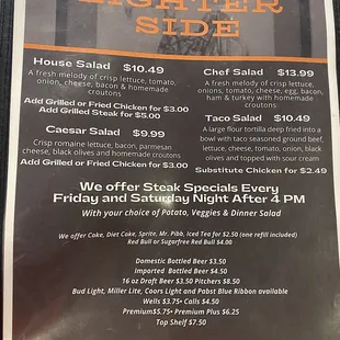 a menu for a restaurant